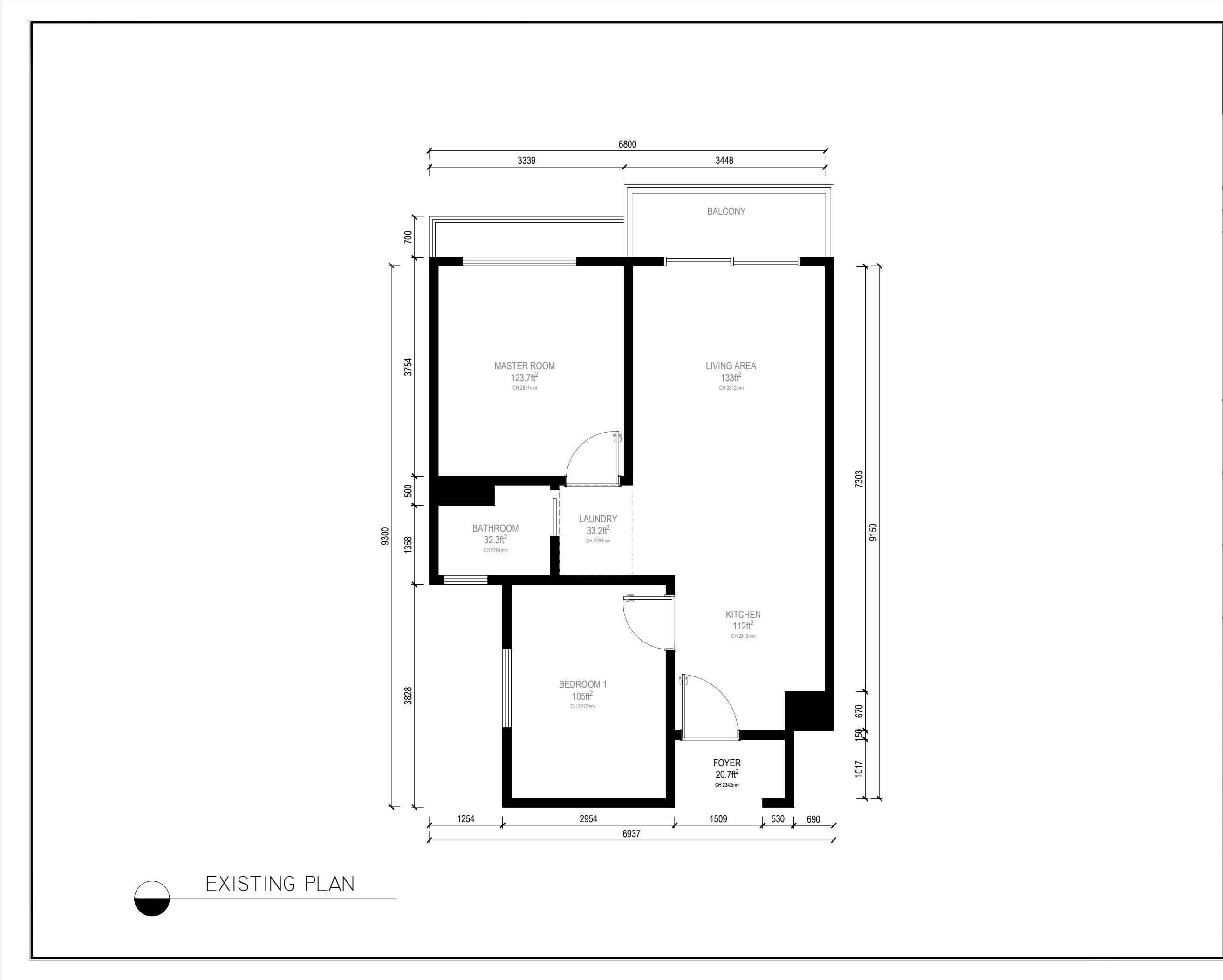 Baron Residence · 671 sq ft — redacted public drawing, page 1